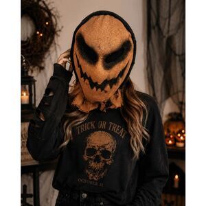 Halloween Mask Pumpkin Mask Orange And Black.  Burlap Like Material